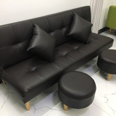 Sofa bed, sofa giường màu đen và 2 đôn tròn SB14