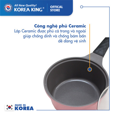 KS-GL4TCI Bộ nồi Korea King ( màu hồng, bộ gồm 3 nồi đường kính 20, 22, 24cm + 1 quánh 18cm, nắp kính) Hàng chính hãng
