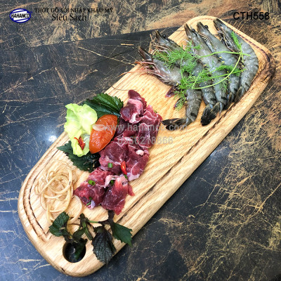 Thớt cỡ dài gỗ Sồi Mỹ (OAK) có rãnh bao quanh tiện dụng (CTH558) hàng Xuất Khẩu Châu Âu - khay bánh mì/trái cây/ bít tết/ pizza/ phụ kiện chụp ảnh, bày món ăn trong nhà hàng - Sang trọng trên bàn ăn - HAHANCO