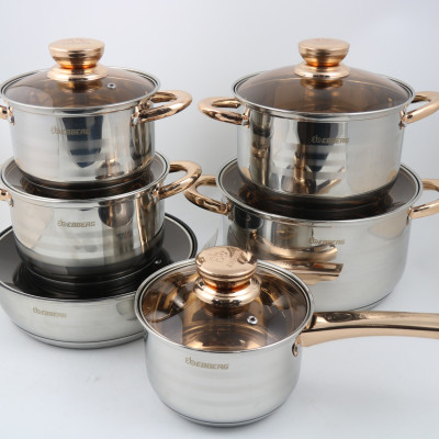 Bộ 6 Nồi Chảo Inox 5 Đáy Eb EBBERG EB-811 (EB-813/EB-8013/EB-8013B) Dùng Mọi Bếp - Hàng Chính Hãng