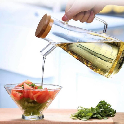 Bình thủy tinh, chai lọ có nắp gỗ, nút silicon Oil Can đựng dầu ăn, giấm, nước tương, nước mắm - VD55