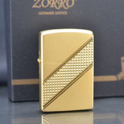 Vỏ Hột Quẹt Bật Lửa xăng đá Zorron Z92006A họa tiết chéo màu vàng