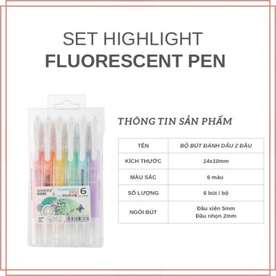 Set 6 bút highlight dạ quang đánh dấu dòng Pastel 2 đầu 
