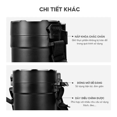 Hộp cơm giữ nhiệt 4 ngăn inox 304 chuẩn Đức LBT856, dung tích 2.2L kèm đũa