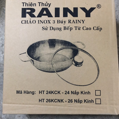 Chảo Lẩu Inox 3 Đáy Rainy  Dùng Được Cho Bếp Từ Nắp Kiếng- Hàng Chính Hãng -(XTT-CHAO 26-3DK)