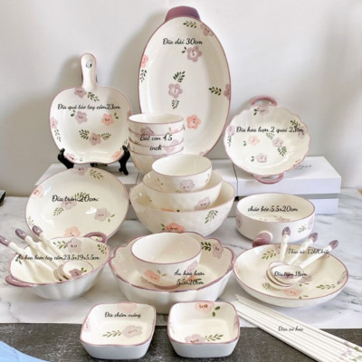 Bộ Bát Đĩa Hoa Tím Nhẹ Nhàng Thanh Lịch Thương Hiệu Gosu
