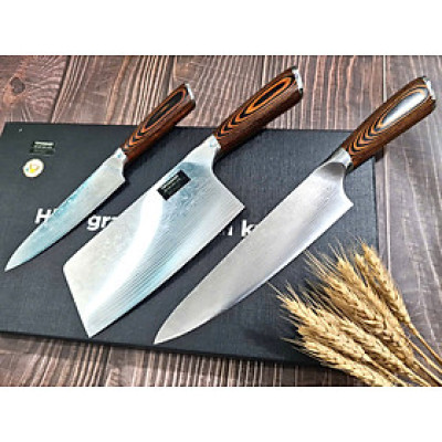 DAO - BỘ 3 DAO BẾP NHẬT BẢN THÉP DAMASCUS MÃ A8 DT2 nt topcomshop vn