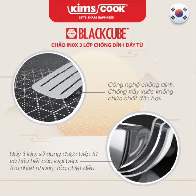 [GIÁ SỐC] CHẢO KHẮC VÂN BLACK CUBE Kims Cook B120C - Chống dính và trầy xước - Chất lượng cao - Dùng cho mọi loại bếp