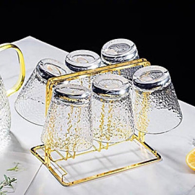 Bộ 6 cốc thủy tinh trắng uống nước, trà cà phê vân nhám cao cấp