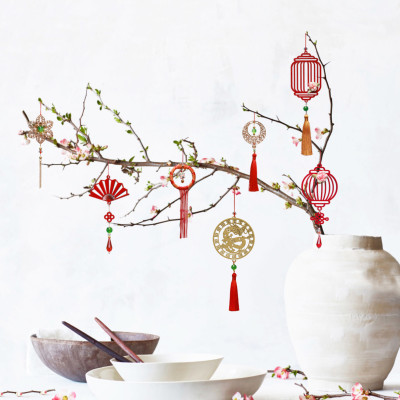 Dây treo trang trí tết - KIM HOA ĐĂNG gỗ cắt CNC màu đỏ son may mắn , treo nhành mai, cành đào, chậu lan