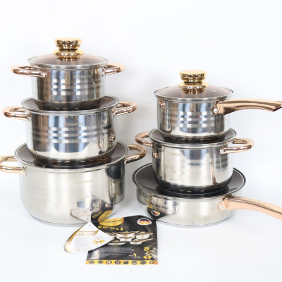 Bộ 6 Nồi Chảo Inox 5 Đáy Eb EBBERG EB-811 (EB-813/EB-8013/EB-8013B) Dùng Mọi Bếp - Hàng Chính Hãng