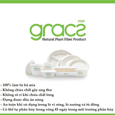 Combo 50 cái Đĩa giấy tròn 3 ngăn bã mía Thái Lan 25cm - thương hiệu Gracz