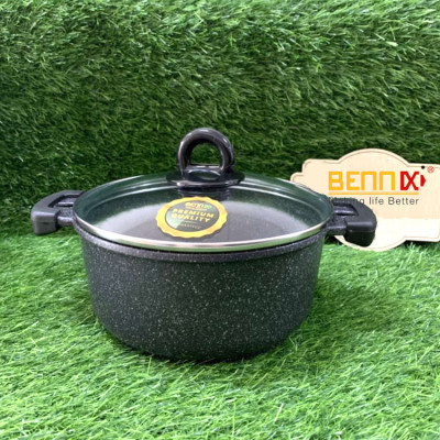 Nồi vân đá chống dính Bennix Terra size 18cm/20cm đáy từ vung kính