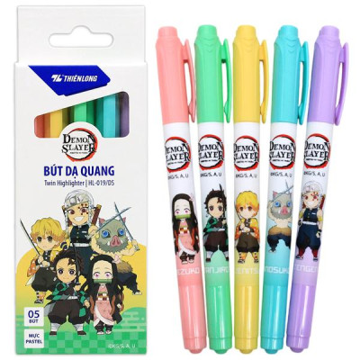 Hộp 5 Bút Dạ Quang Màu Pastel - Phiên Bản Demon Slayer - Thiên Long HL-019/DS