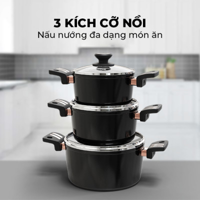 Bộ Nồi Chống Dính Ultra Titanium SUNHOUSE ST2210B - Hàng Chính Hãng