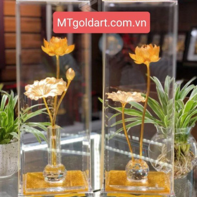 Chậu sen dát vàng (13×15.5x39cm) MT Gold Art- Hàng chính hãng, trang trí nhà cửa, quà tặng dành cho sếp, đối tác, khách hàng