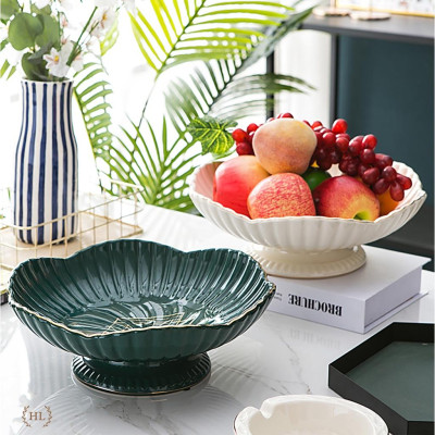 BÁT SỨ CÓ CHÂN CAO CẤP | ĐĨA SỨ | RỔ SỨ ĐỰNG HOA QUẢ TRÁI CÂY CÓ CHÂN PHONG CÁCH BẮC ÂU KẺ VÀNG KIM CAO CẤP