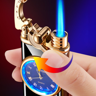 Vỏ Hột Quẹt Bật Lửa Gas HF06 Khò 1 Tia Kiêm Đồng Hồ La Mã Cầm Tay Cực Đẹp - Nhiều Màu