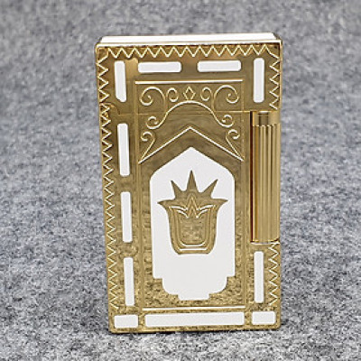 Vỏ Hột Quẹt Bật Lửa Gas Đá Upon D82V Thiết Kế Họa Tiết Sơn Mài Trắng Hoa Văn Hoàng Gia Cổ Điển Độc Đáo - Dùng Gas Đá Cao Cấp
