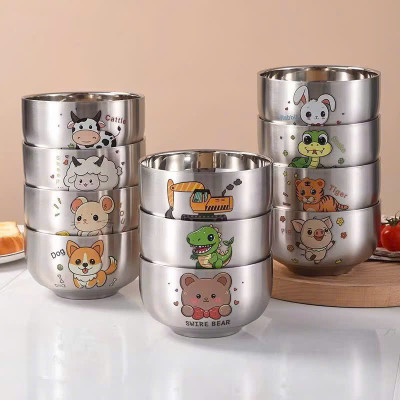 Bát Inox Kèm Thìa Chống Nóng Dày Dặn Cho Bé Ăn Dặm In Hình Con Vật Ngộ Nghĩnh - HÀNG CHÍNH HÃNG MINIIN