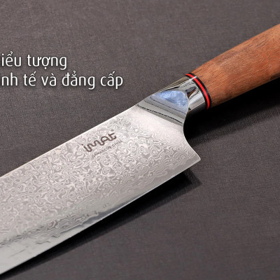 Dao chặt Damascus iMat,lưỡi bằng thép không gỉ 9Cr18, cán gỗ cẩm lai tự nhiên