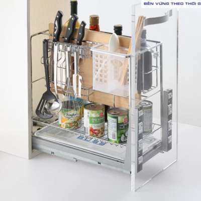 Giá đựng dao thớt Tundo DCT1625 nan vuông ray âm giảm chấn Boss R210 x C475 x S455 mm