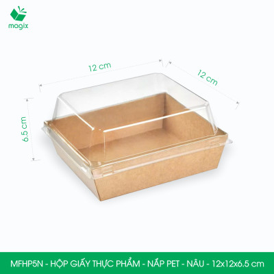 MFHP5N - 12x12x6.5 cm - 25 hộp giấy nắp PET kraft nâu đựng thực phẩm, thức ăn mang đi