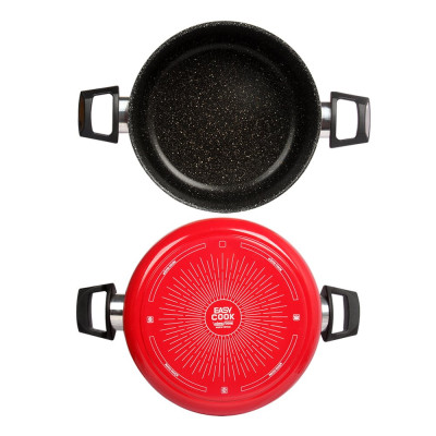 Tặng cặp nhấc nồi silicon cao cấp - Combo 2 món, nồi chống dính Kimscook  24cm và Chảo đúc Ecoramic sâu lòng 28 cm đỏ