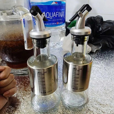 Bình Rót Gia Vị Dầu Ăn, Nước Mắm  200ML – Chai Thủy Tinh Bọc Inox Sang Trọng
