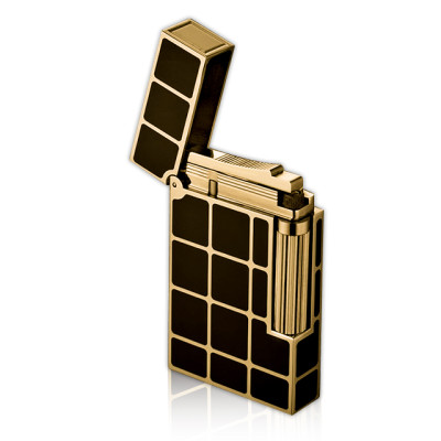 Vỏ Hột Quẹt Bật Lửa Upon D97V Họa Tiết Ô Vuông Nền Đen Cạnh Viền Vàng Cao Cấp - Dùng Ga Đá Cao Cấp