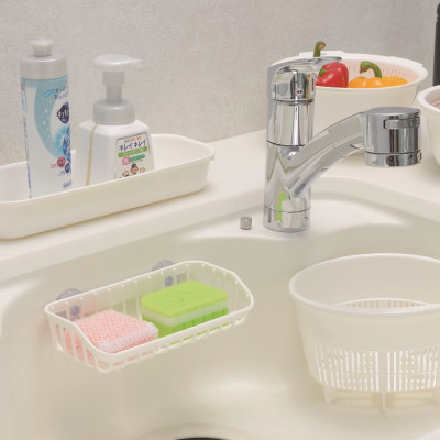 Combo 2 mút rửa xoong nồi 2 mặt thô & mịn cao cấp + giá đựng có núm hít chân không - made in Japan