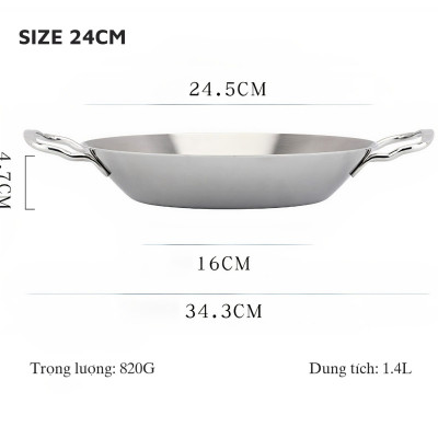 Chảo xào Inox 304 2 quai Seka đúc nguyên khối 3 lớp, Chảo Inox đáy từ dùng mọi loại bếp