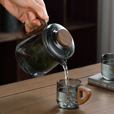 Ấm Pha Trà Thủy Tinh Có Lõi Lọc Quai Gỗ Thể Tích 500ml