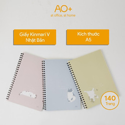 Sổ tay hoạ tiết mèo Tuki, A5, Bìa nhựa, 140 trang gáy lò xo, thương hiệu AO+