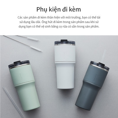 Bình giữ nhiệt LocknLock Metro Drive màu xám LHC4277SGRY 650ml - Hàng chính hãng, kèm ống hút cọ rửa, thiết kế nắp xoay - JoyMall