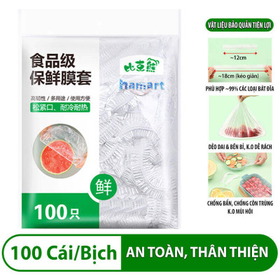 Túi 100 Màng Bọc Thực Phẩm Bo Chun Co Giãn PE Hamart Đựng Bảo Quản Thức Ăn Đa Năng Tiện Lợi