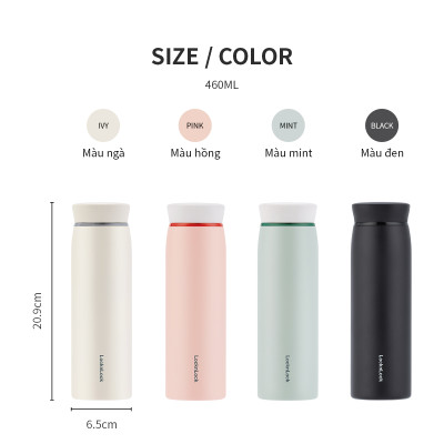 Bình giữ nhiệt LocknLock Feather Light Ring màu đen LHC4244BLK 460ml - Hàng chính hãng, có khay lưới lọc trà - JoyMall