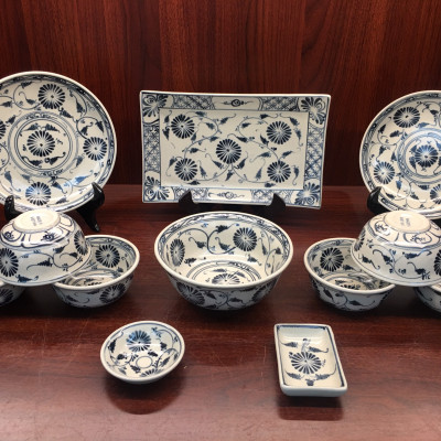 Bộ 12 Sản Phảm Chén Dĩa Vẽ Họa Tiết Cao Cấp Gốm Sứ Bát Tràng