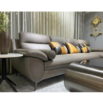 Sofa góc L da bò Italy Tundo màu xám – SFLCT01 3m3 x 1m9 hàng cao cấp chuẩn da bò nhập khẩu Ý