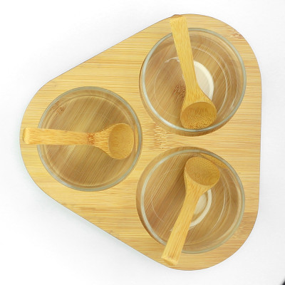 Bộ 3 hủ thủy tinh đựng gia vị khay gỗ Hobby Home Decor VTG có muỗng