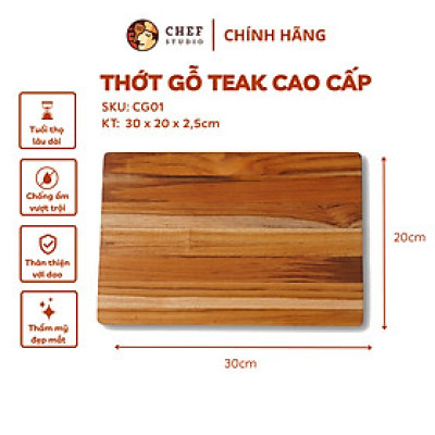 [Chính hãng] Thớt gỗ Teak ghép ngang, hình chữ nhật 20x30x2,5 cm - MSP CG01. Dùng cắt, thái, khay trưng bày thực phẩm.