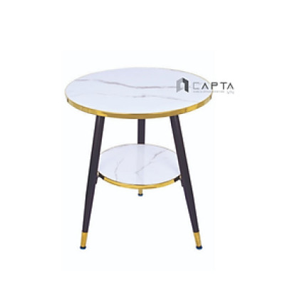 Bàn mica vân đá tròn 60cm TE1548-06P Nội thất Capta Bàn tiếp khách mặt bàn Mica vân đá trắng đen xám viền inox vàng chân thép sơn tĩnh điện có ống đồng 