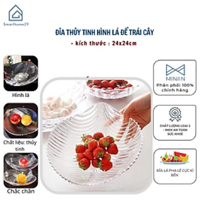Đĩa Thuỷ Tinh Pha Lê Hình Chiếc Lá kt 24x24cm Đựng Hoa Quả Bánh Kẹo - HÀNG CHÍNH HÃNG MINIIN