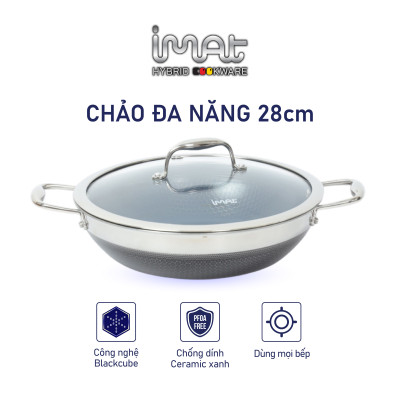 [Hàng chính hãng] Chảo chiên/ rán iMAT Hybrid Blackcube chống dính Ceramic lòng xanh mới size 22cm