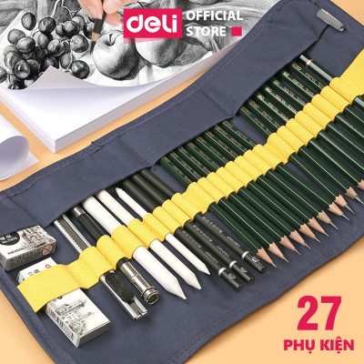 Bộ Túi Dụng Cụ Vẽ Phác Thảo 22 Phụ Kiện Deli -Vẽ Mỹ Thuật Được Giáo Viên Đề Xuất