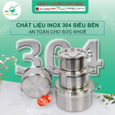 Bộ nồi chảo chống dính vân đá 3 lớp đáy liền inox 304 Fivestar Plus 6 món quai oval nắp kính