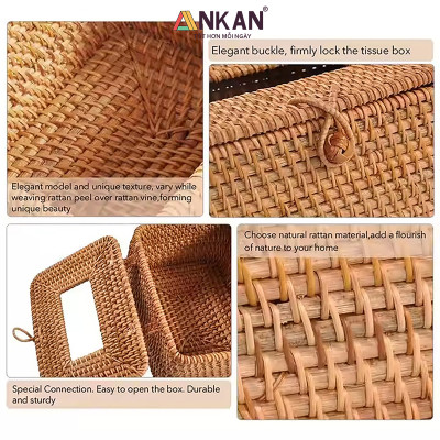 Hộp Đựng Khăn Giấy Mây Tre Đan Tự Nhiên Cao Cấp – Hộp Khăn Giấy Trang Trí Bàn, Decor Nhà Hàng Khách Sạn