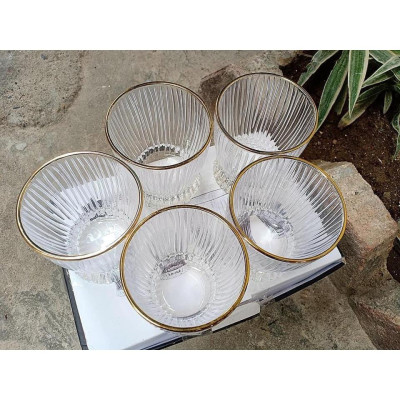 Bộ 6 ly thủy tinh chịu nhiệt cao cấp dùng uống nước vân sọc viền vàng miệng loe