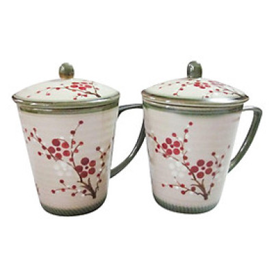 Bộ 2 Ly Có Nắp Hình Hoa Đào S2 Gốm Sứ Bát Tràng A330 270ml