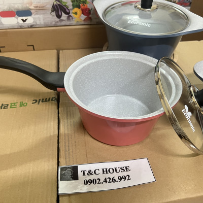 Bộ 4 Nồi Vân Đá Chống Dính Ecoramic Hàn Quốc Size 18-20-22-24cm Hàng chính hãng